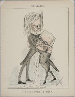 16. • Actualité.Les deux font la paire. Chez Duclaux; dépôt chez Madre; litographie Lemaine. (Signée Paul Roga.)