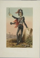 75. • Types militaires: Prusse. Husard de la mort. Publieé par Daziaro à Paris. Imprimerie Lemercier. Litographie Draner.