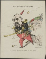 150. • Aux Buttes Montmartre: Le Géneral Vinoy se repliant en bon ordre. Duclaux, éditeur; dépôt chez Madre; litographie Barousse.